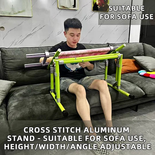 【Suitable for Sofa Use】 Cross Stitch Aluminum Stand, Adjustable 25-60cm(9.84-23.62 inches) Height, 70-50cm (27.56-19.69 inches) Base, Aluminum Alloy, Tiltable & Width Adjustable, Bed & Table Use, Strong Load Capacity
