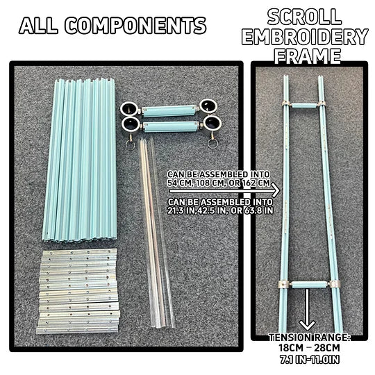 Recommend】[Scroll Frame with Adjustable Width | Extendable Scroll Frame] Adjustable Aluminum Alloy Scroll Frame for Cross Stitch | Extra Thick, Extendable Embroidery Frame with Adjustable Width and Length
