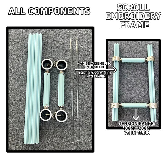 【Recommend】[Scroll Frame with Adjustable Width | Extendable Scroll Frame] Adjustable Aluminum Alloy Scroll Frame for Cross Stitch | Extra Thick, Extendable Embroidery Frame with Adjustable Width and Length