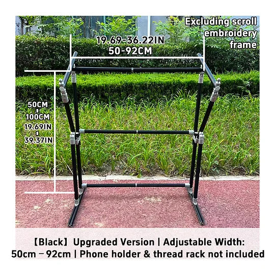 4th Gen Adjustable Cross Stitch Stand – Sturdy Aluminum Base with Height, Width & Tilt Adjustment | Phone & Thread Holder Included | Suitable for small, medium, and large scroll frames (scroll frame not included)