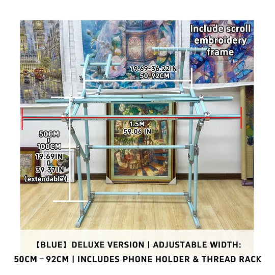 Full set】4th Gen Adjustable Cross Stitch Stand | with Phone Holder & Thread Spool | Scroll Frame 50/100/150cm, Tension 18-28cm