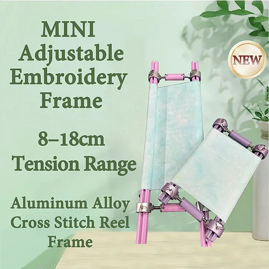 MINI Adjustable Embroidery Frame | 8–18cm Tension Range | Aluminum Alloy Cross Stitch Reel Frame | Extra Thick Retractable Scroll Frame | Length Adjustable Hoop for DIY Needlework