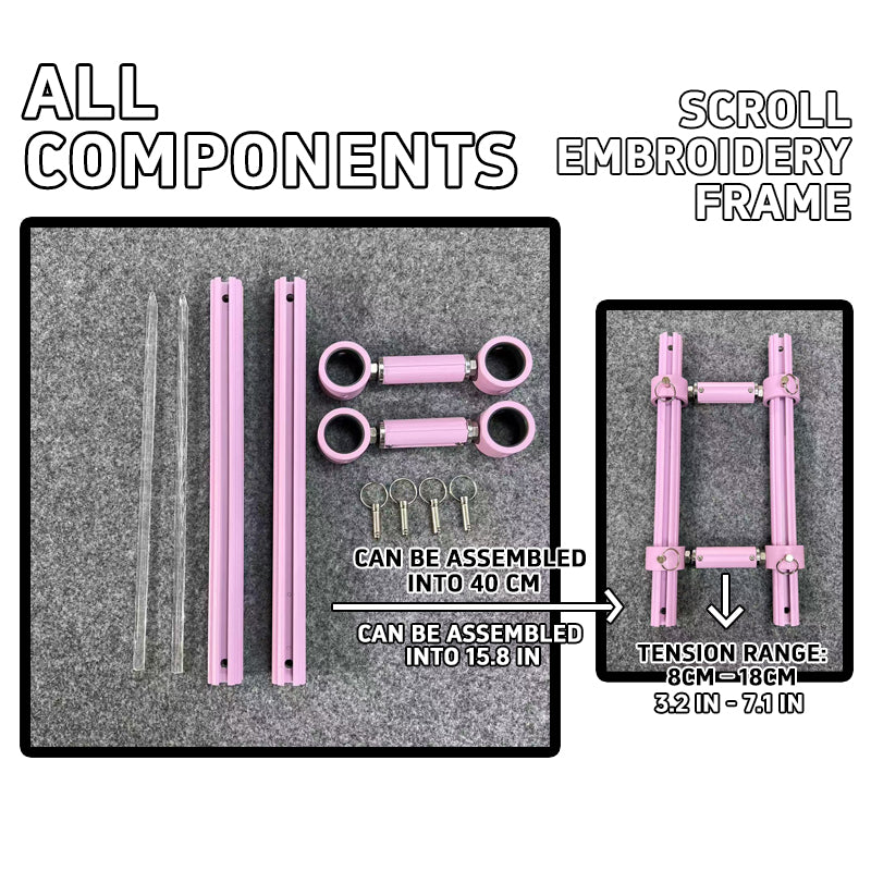 MINI Adjustable Embroidery Frame | 8–18cm Tension Range | Aluminum Alloy Cross Stitch Reel Frame | Extra Thick Retractable Scroll Frame | Length Adjustable Hoop for DIY Needlework