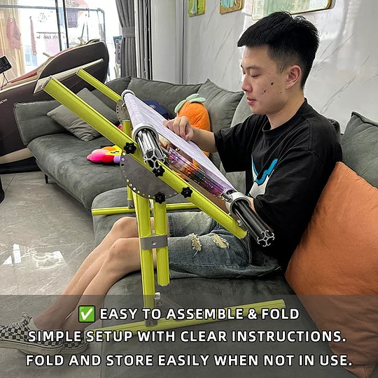 2-in-1 Aluminum Cross Stitch Frame Stand for Bed & Table – Adjustable Height 25–55cm / 9.84–21.65 inches, Width 42–80cm / 16.54–31.50 inches, 180° Rotating Scissors Holder