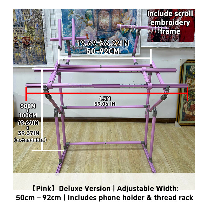 Full set】4th Gen Adjustable Cross Stitch Stand | with Phone Holder & Thread Spool | Scroll Frame 50/100/150cm, Tension 18-28cm