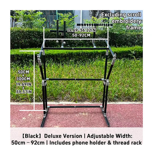 4th Gen Adjustable Cross Stitch Stand – Sturdy Aluminum Base with Height, Width & Tilt Adjustment | Phone & Thread Holder Included | Suitable for small, medium, and large scroll frames (scroll frame not included)