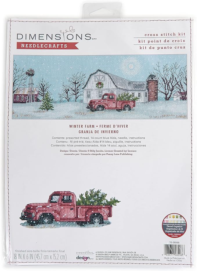 Winter Farm Christmas Counted Cross Stitch Kit, 18" x 6", 14 Cnt. Blue Aida