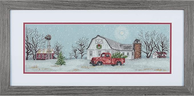 Winter Farm Christmas Counted Cross Stitch Kit, 18" x 6", 14 Cnt. Blue Aida