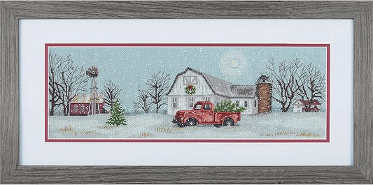Winter Farm Christmas Counted Cross Stitch Kit, 18" x 6", 14 Cnt. Blue Aida