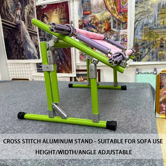 【Third Generation】Bed Embroidery Frame Stand for Cross Stitch, Adjustable 25-60cm (9.84-23.62 inches) Height, 70-50cm(27.56-19.69 inches) Base, Aluminum Alloy, Tiltable & Width Adjustable, Bed & Table Use, Strong Load Capacity