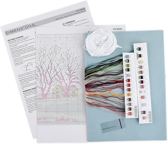 Winter Farm Christmas Counted Cross Stitch Kit, 18" x 6", 14 Cnt. Blue Aida