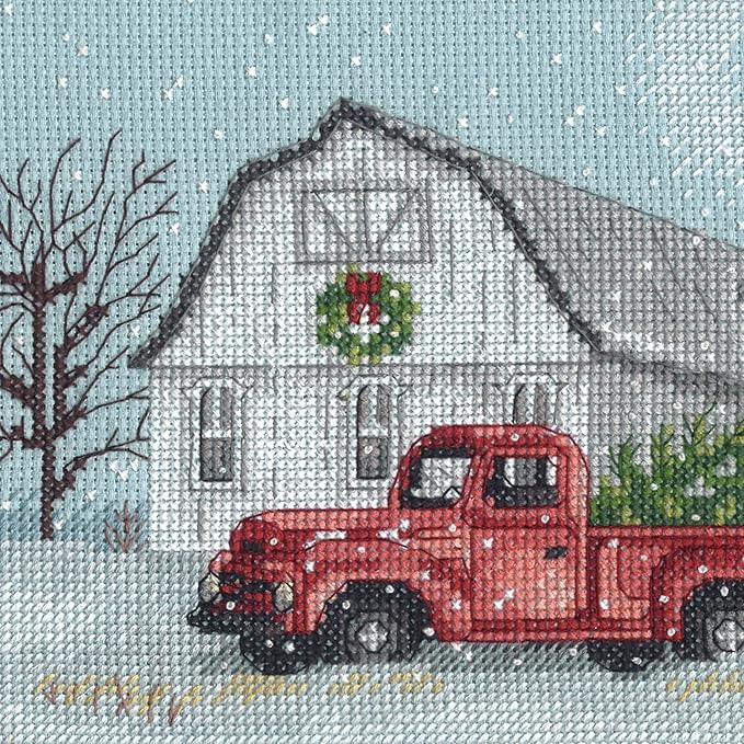 Winter Farm Christmas Counted Cross Stitch Kit, 18" x 6", 14 Cnt. Blue Aida