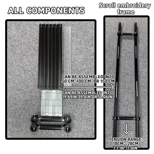 Full set】4th Gen Adjustable Cross Stitch Stand | with Phone Holder & Thread Spool | Scroll Frame 50/100/150cm, Tension 18-28cm