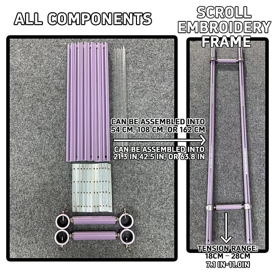 Recommend】[Scroll Frame with Adjustable Width | Extendable Scroll Frame] Adjustable Aluminum Alloy Scroll Frame for Cross Stitch | Extra Thick, Extendable Embroidery Frame with Adjustable Width and Length