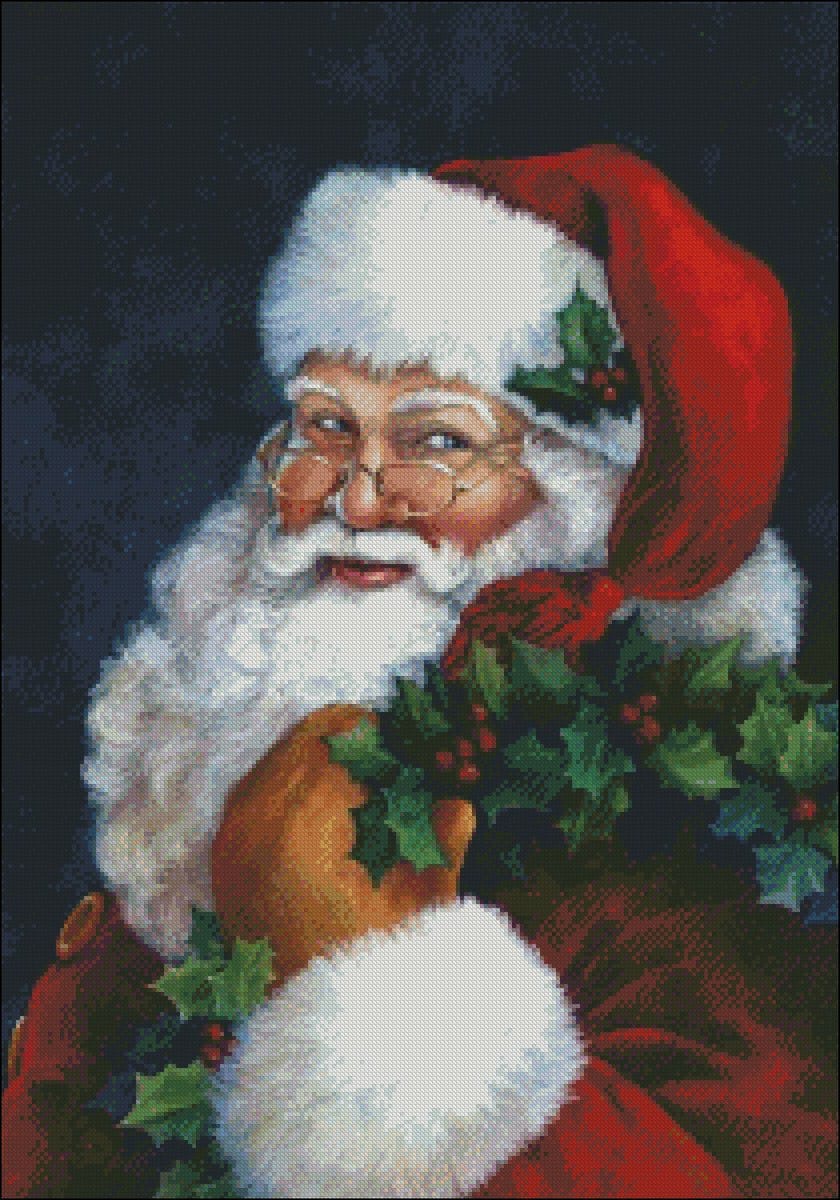 Santa Claus with holly wreath counted cross stitch pattern PDF