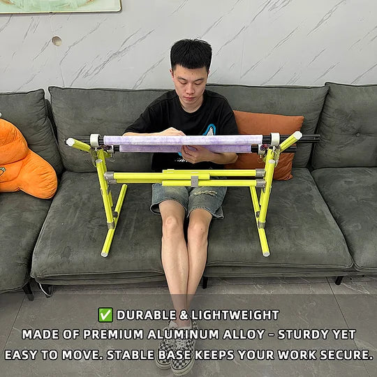 2-in-1 Aluminum Cross Stitch Frame Stand for Bed & Table – Adjustable Height 25–55cm / 9.84–21.65 inches, Width 42–80cm / 16.54–31.50 inches, 180° Rotating Scissors Holder