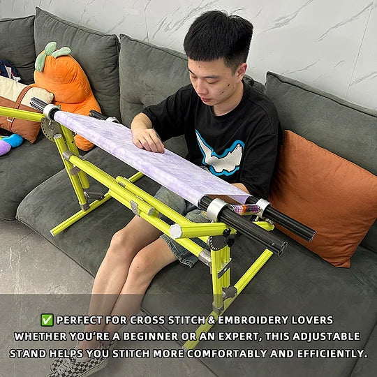 2-in-1 Aluminum Cross Stitch Frame Stand for Bed & Table – Adjustable Height 25–55cm / 9.84–21.65 inches, Width 42–80cm / 16.54–31.50 inches, 180° Rotating Scissors Holder