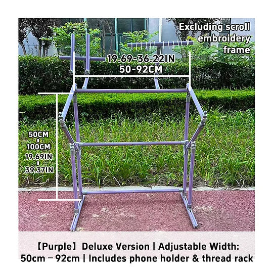 4th Gen Adjustable Cross Stitch Stand – Sturdy Aluminum Base with Height, Width & Tilt Adjustment | Phone & Thread Holder Included | Suitable for small, medium, and large scroll frames (scroll frame not included)