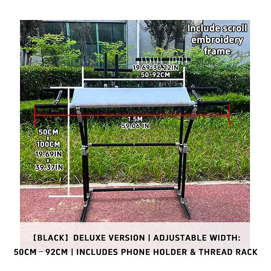 Full set】4th Gen Adjustable Cross Stitch Stand | with Phone Holder & Thread Spool | Scroll Frame 50/100/150cm, Tension 18-28cm