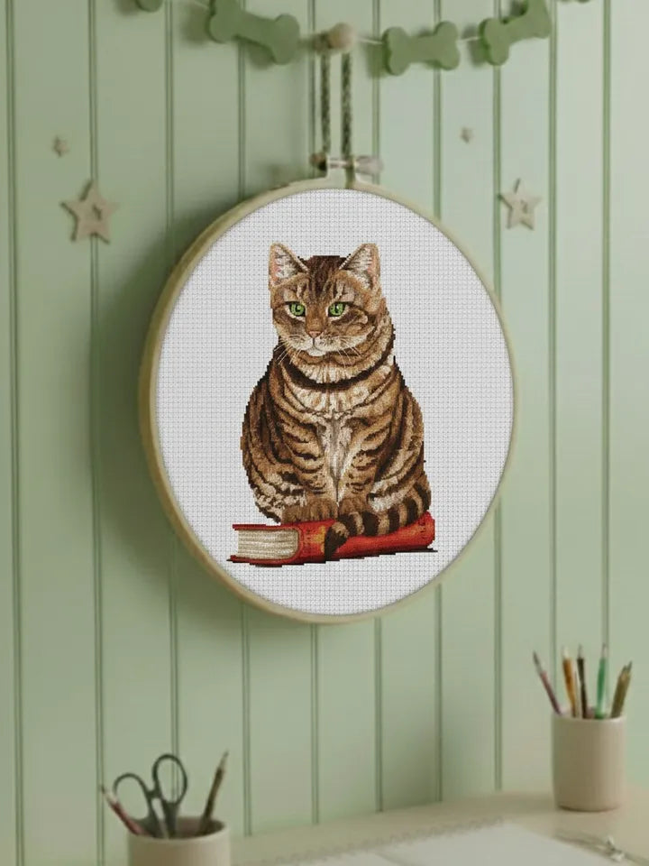 Purr-fect Read: Cozy Cat & Book Cross Stitch Pattern