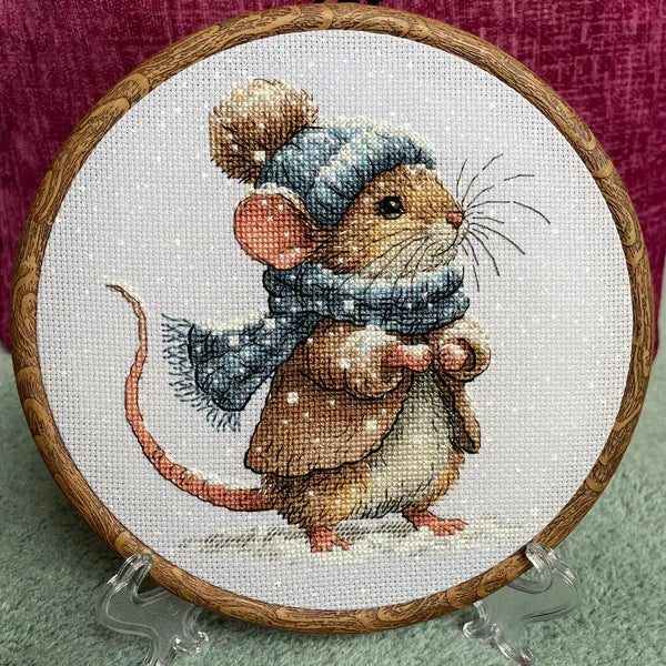 Winter Mouse Snowy Animal Cross Stitch Pattern PDF Downloadable Needlework Chart Digital Download