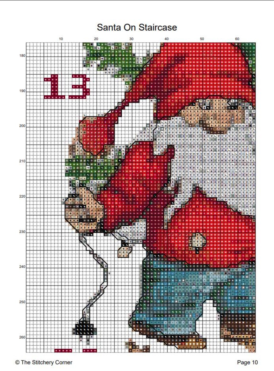 Santa on Staircase Cross Stitch - Advent Calendar - Digital Holiday Pattern