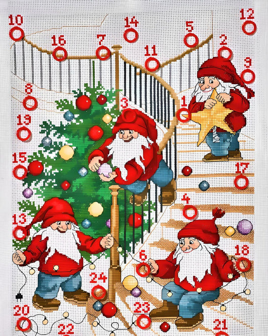 Santa on Staircase Cross Stitch - Advent Calendar - Digital Holiday Pattern