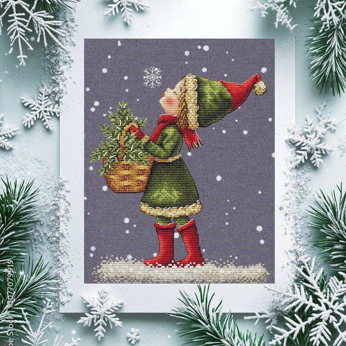 Winter Scene Cross Stitch Pattern: DIY Home Decor (PDF + Saga Downloadable Chart)