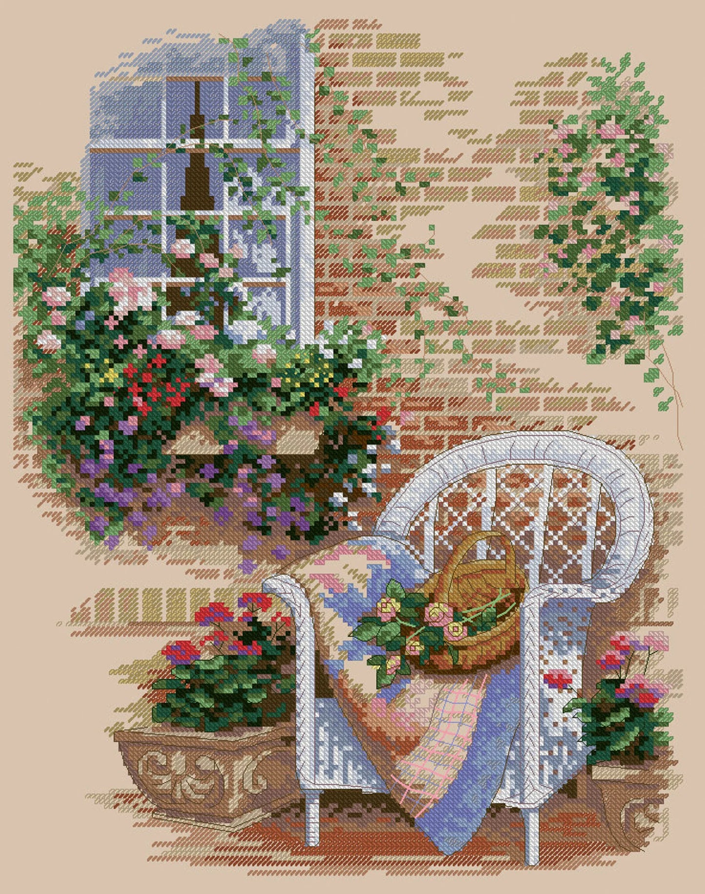 Garden Cross Stitch Pattern Colorful Art DIY X-stitch Chart Needlepoint Pattern Embroidery Chart Printable PDF Instant Download Design Decor