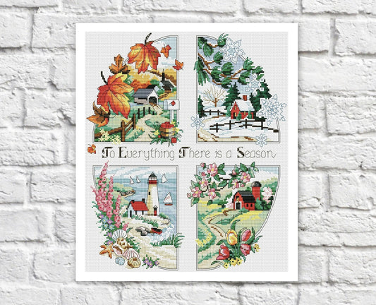 Seasons Cross Stitch Pattern Colorful Art DIY X-stitch Chart Needlepoint Pattern Embroidery Chart Printable Instant Download PDF Design