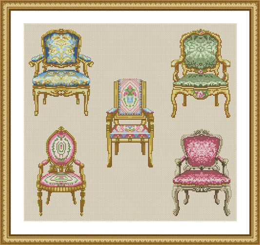 Antique Armchairs Cross Stitch Pattern Antique Decor Pattern Victorian Style Furniture Chairs Vintage Embroidery Needlepoint chart PDF