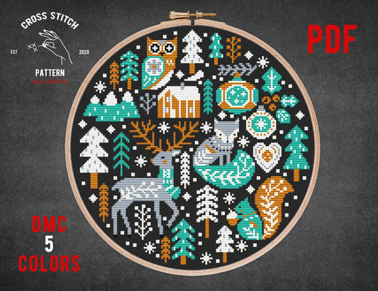 Scandinavian Christmas ornament cross stitch pattern Woodland animals Christmas decorations embroidery Nordic theme chart Holiday gift