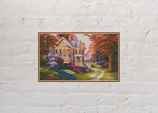 Cross stitch pattern Flowering House, floral cross stitch chart, nature embroidery, summer cross stitch, digital PDF file,house cross stitch