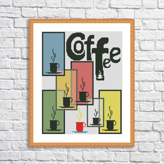 Aroma of coffee Cross Stitch Pattern Coffee cups Abstraction Kitchen Still Life Digital Modern Decor Pattern Embroidery Needlepoint Chart