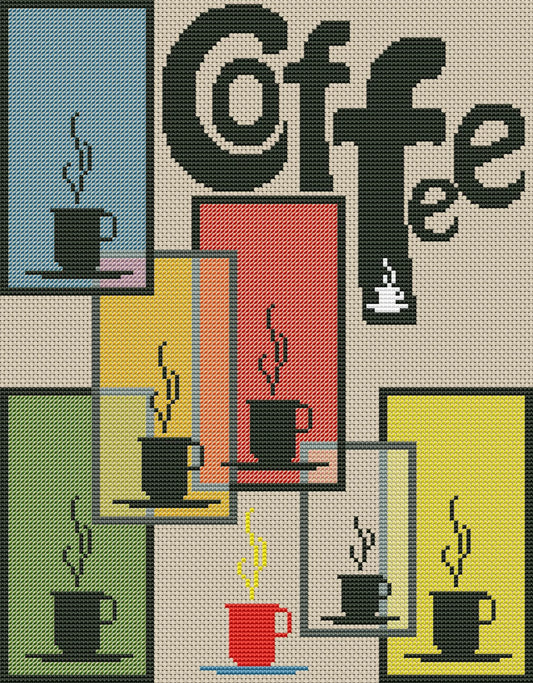 Aroma of coffee Cross Stitch Pattern Coffee cups Abstraction Kitchen Still Life Digital Modern Decor Pattern Embroidery Needlepoint Chart