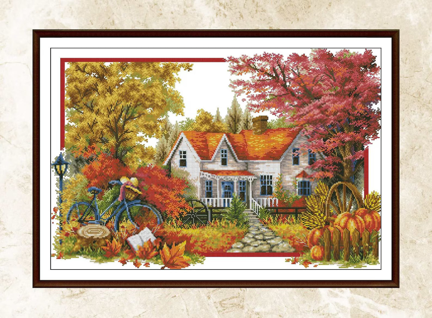 Cross Stitch Pattern, Autumn Village,Victorian Style, Summer Cotage,Pdf , Instant Download