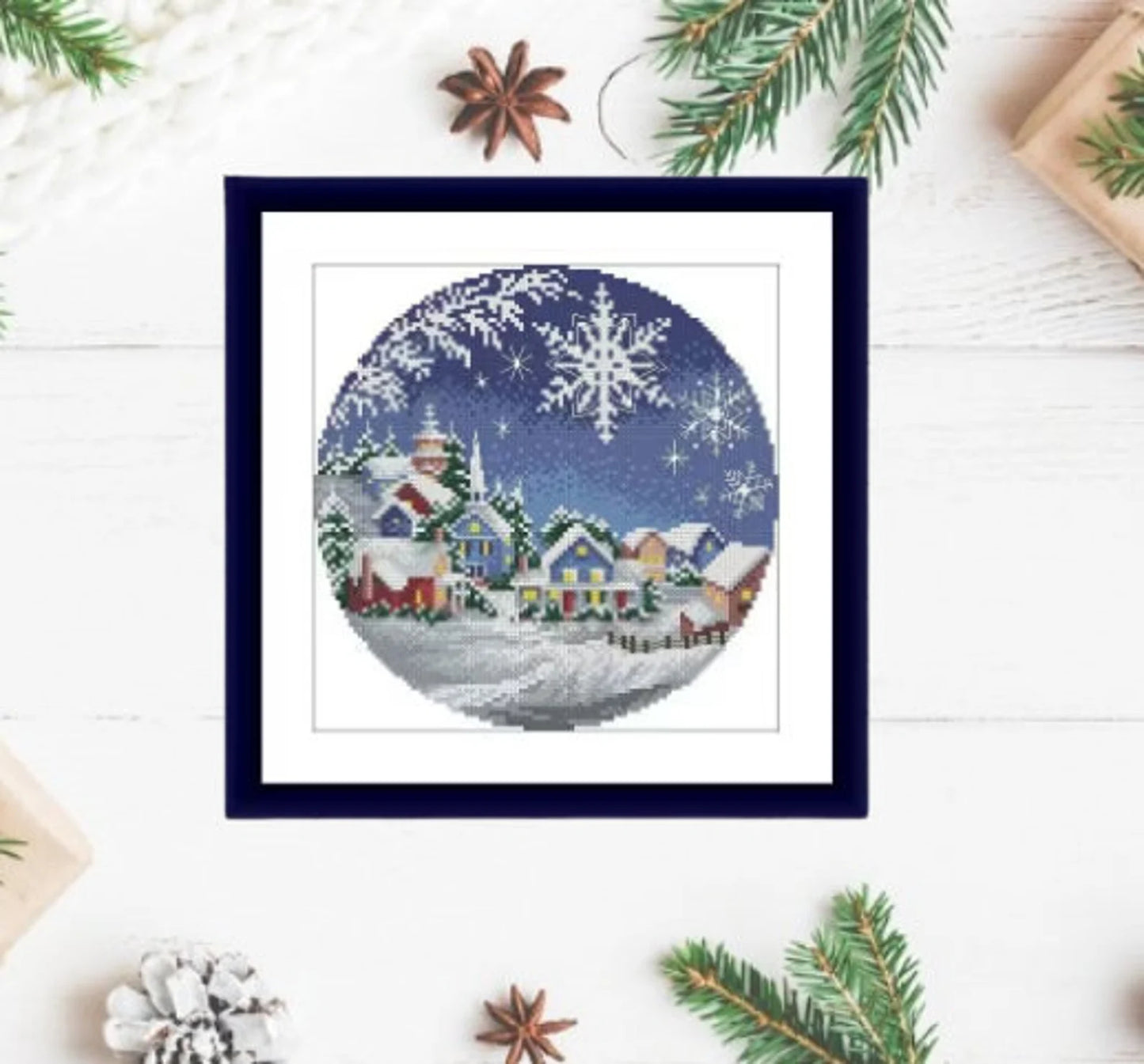 Winter Landscape Counted cross stitch pattern winter landscape Digital cross stitch chart winter woodland PDF christmas cross stitch pattern