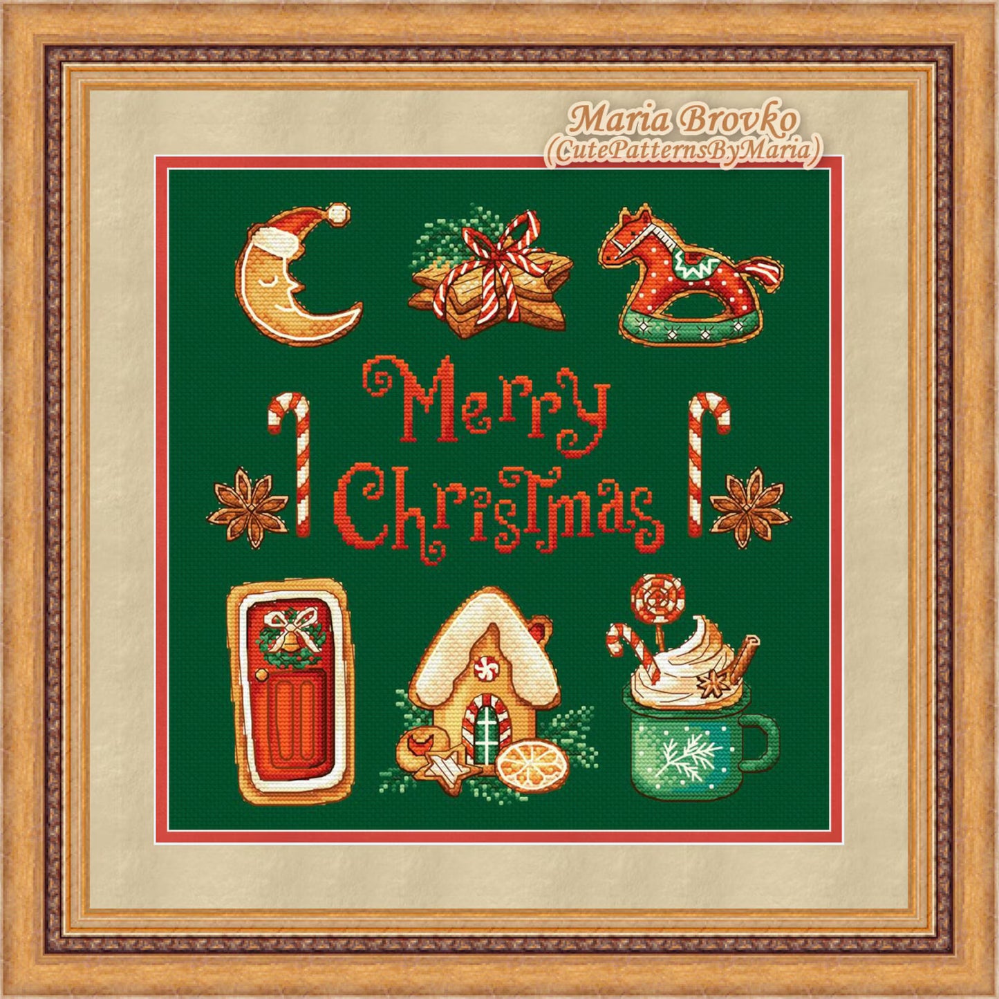 Cross Stitch Pattern Merry Gingerbread Christmas DMC Chart Printable PDF Instant Download