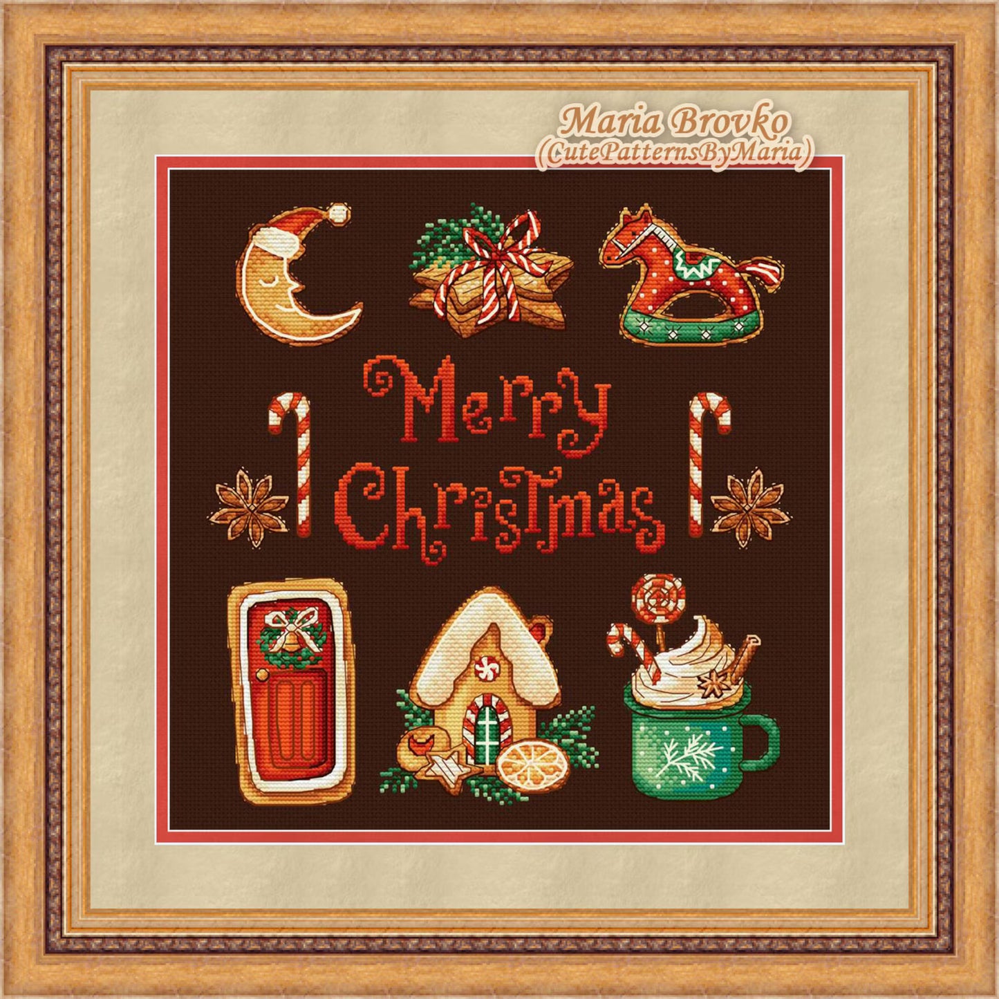 Cross Stitch Pattern Merry Gingerbread Christmas DMC Chart Printable PDF Instant Download