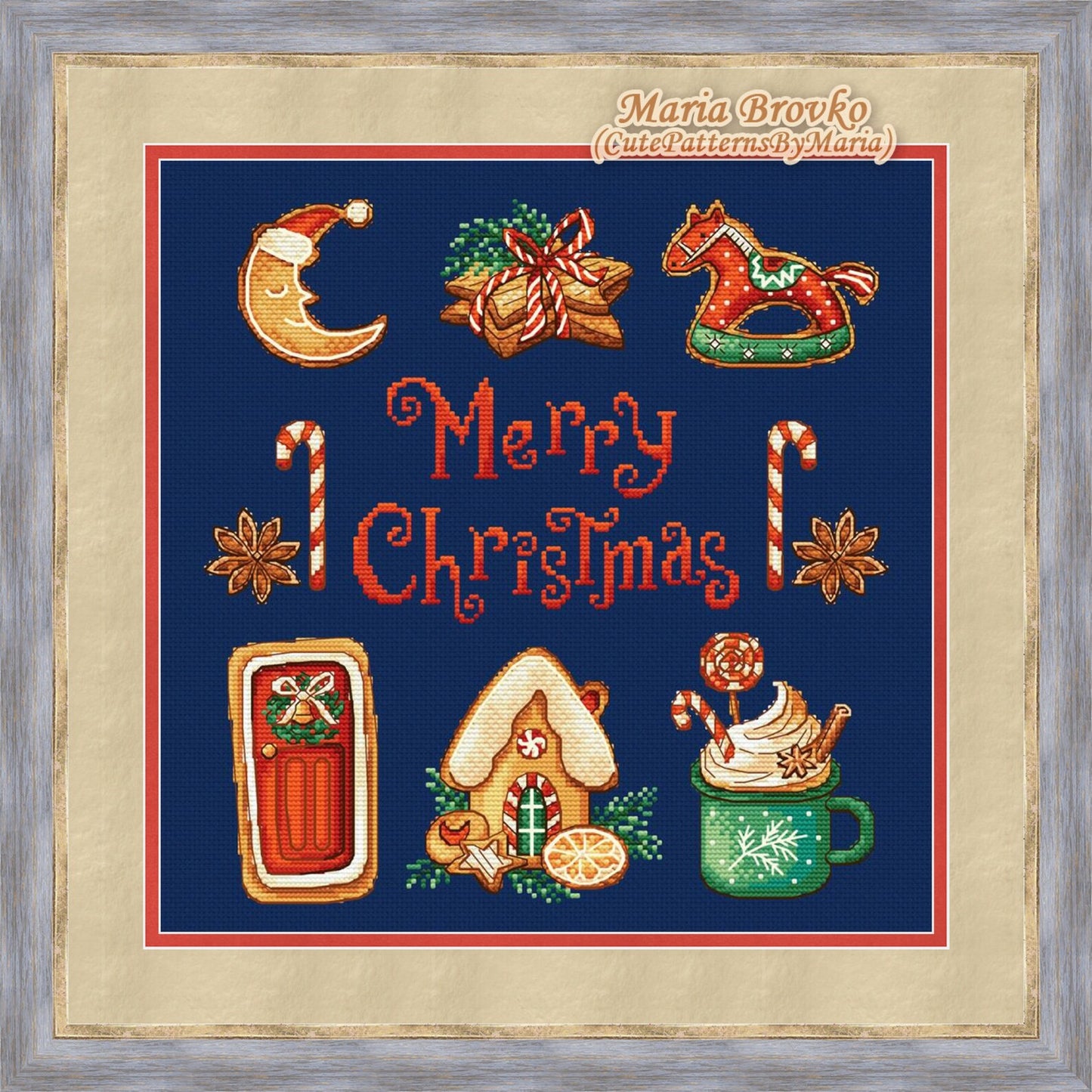 Cross Stitch Pattern Merry Gingerbread Christmas DMC Chart Printable PDF Instant Download