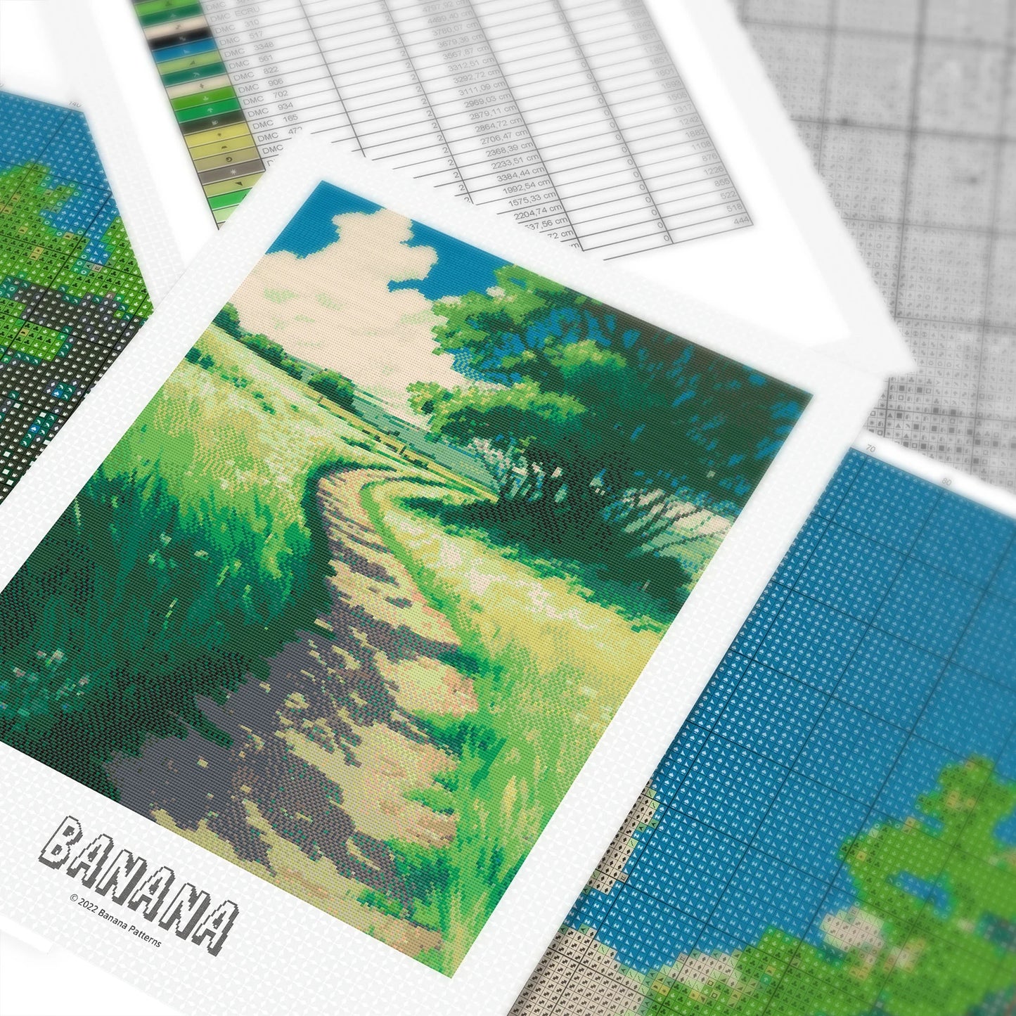 Ghibli inspired Meadow Cross Stitch Pattern | Landscape Cross Stitch Chart Download | Nature Cross Stitch | Anime Cross Stitch PDF