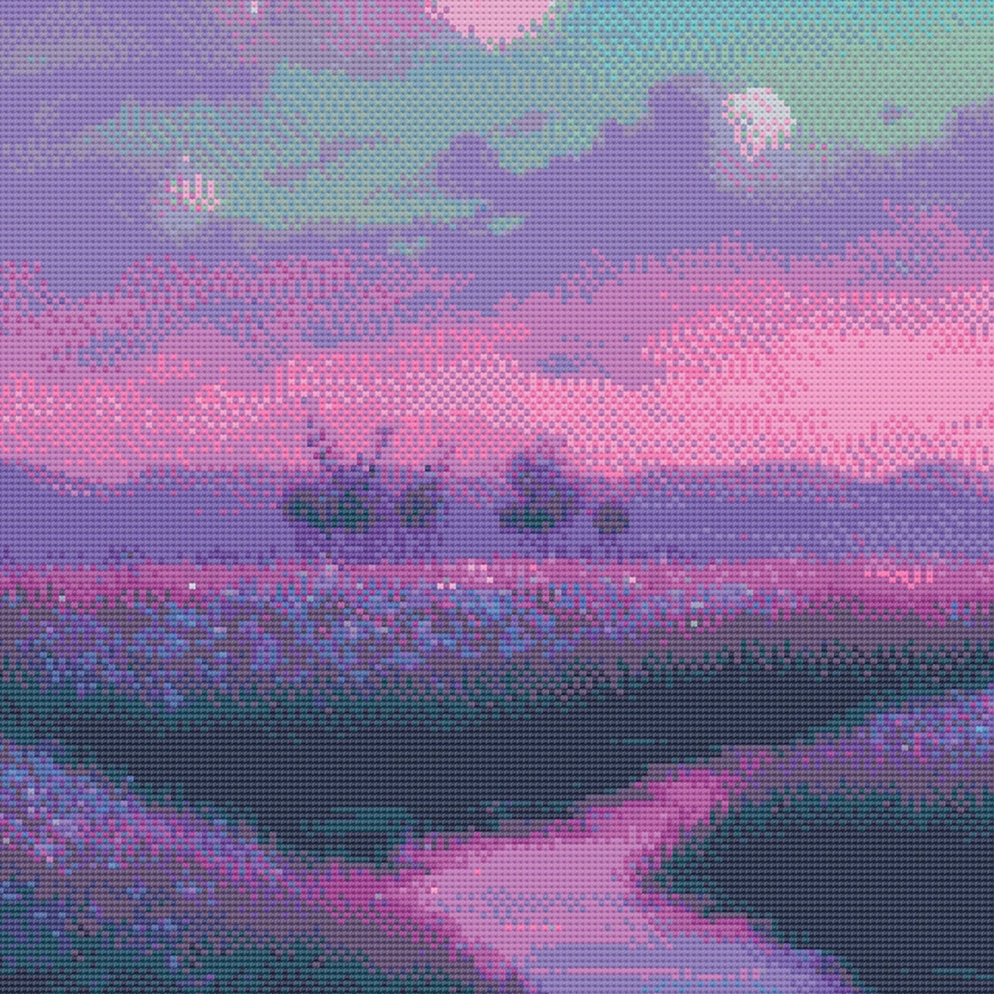 Lavender Landscape Cross Stitch Pattern | Lofi Moon Cross Stitch Chart Download | Nature Cross Stitch | Large Counted Cross Stitch PDF