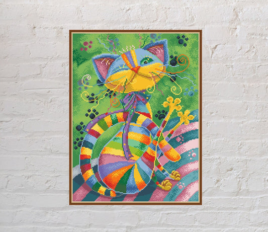Cross stitch pattern Rainbow Cat, cat cross stitch, pet embroidery, cute cross stitch, counted cross stitch, PDF, printable cross stitch