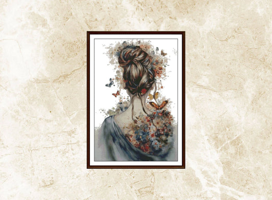 Girl Cross Stitch Pattern, Woman with a Butterfly,Romantic,Patern Keeper,xstitch,Needlework,Pdf,Instant Download