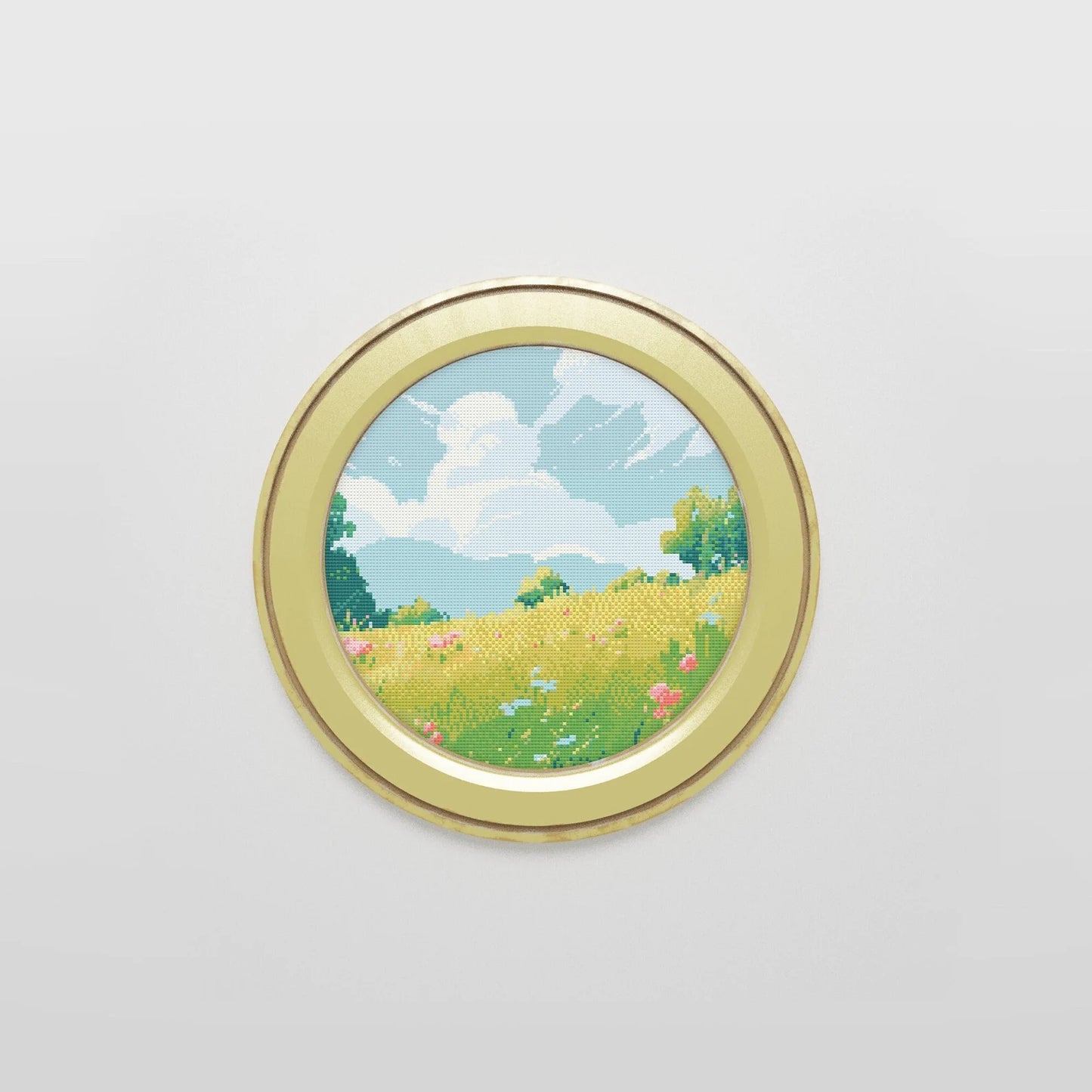 Ghibli inspired Meadow Cross Stitch Pattern | Anime Landscape Cross Stitch Chart Download | Nature Cross Stitch | Large Modern Cross Stitch