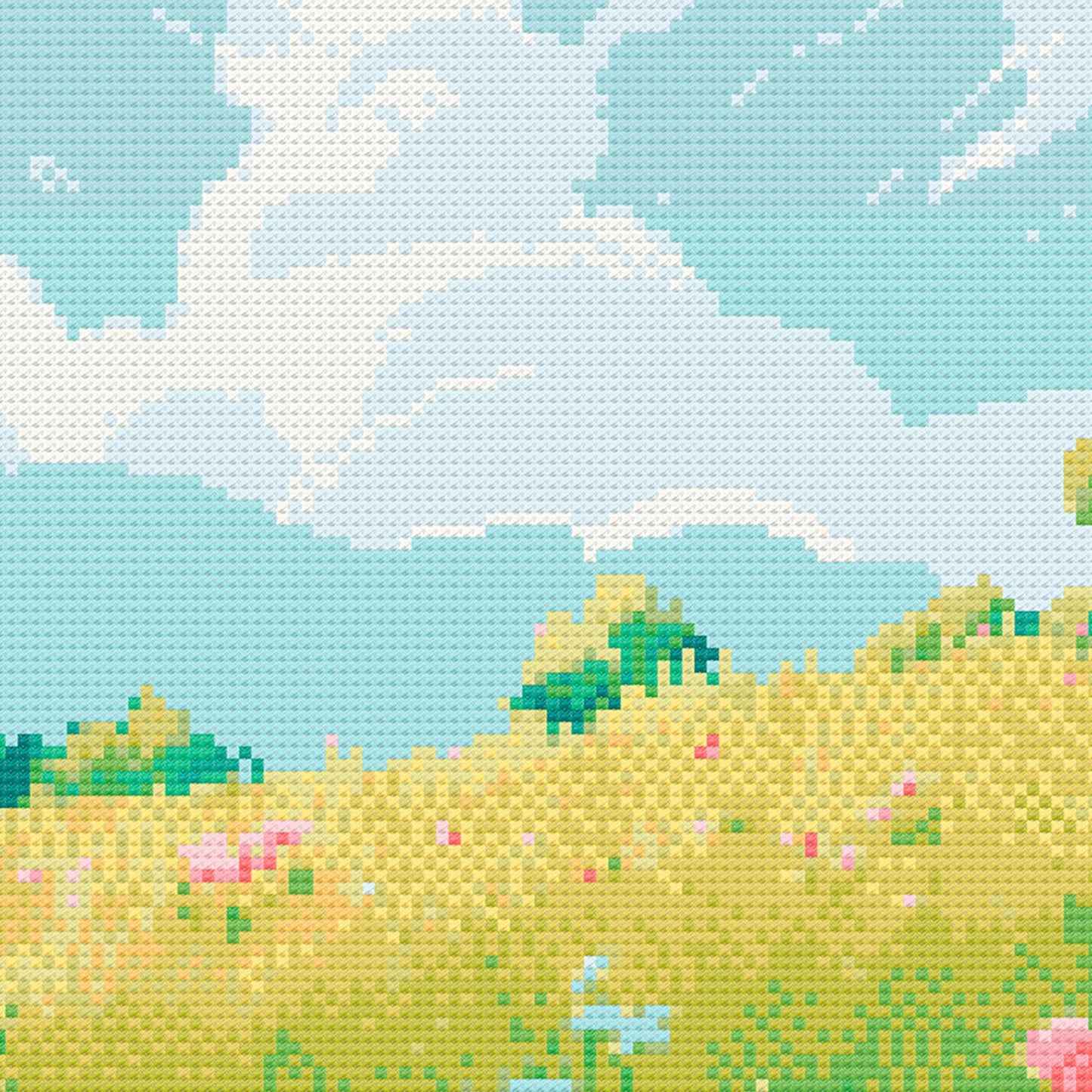 Ghibli inspired Meadow Cross Stitch Pattern | Anime Landscape Cross Stitch Chart Download | Nature Cross Stitch | Large Modern Cross Stitch