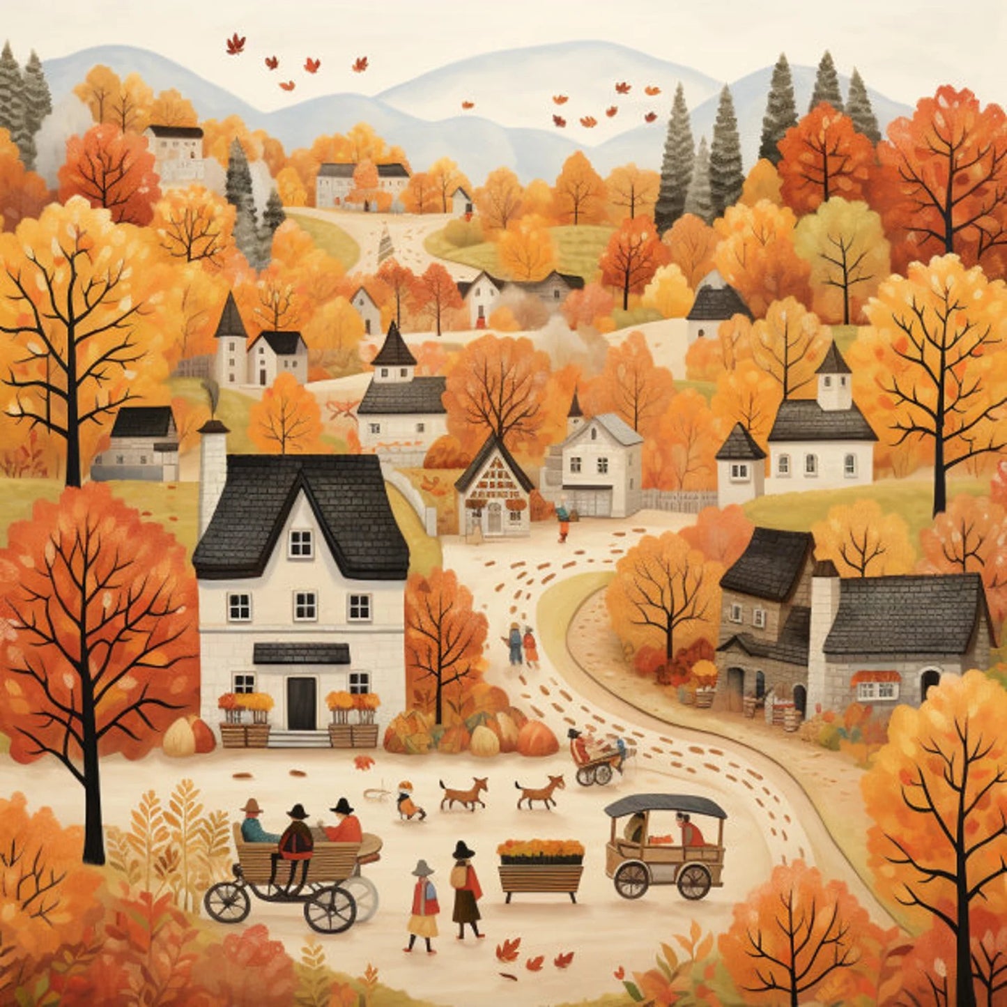 Cross Stitch Pattern Little Town in Autumn Full Coverage