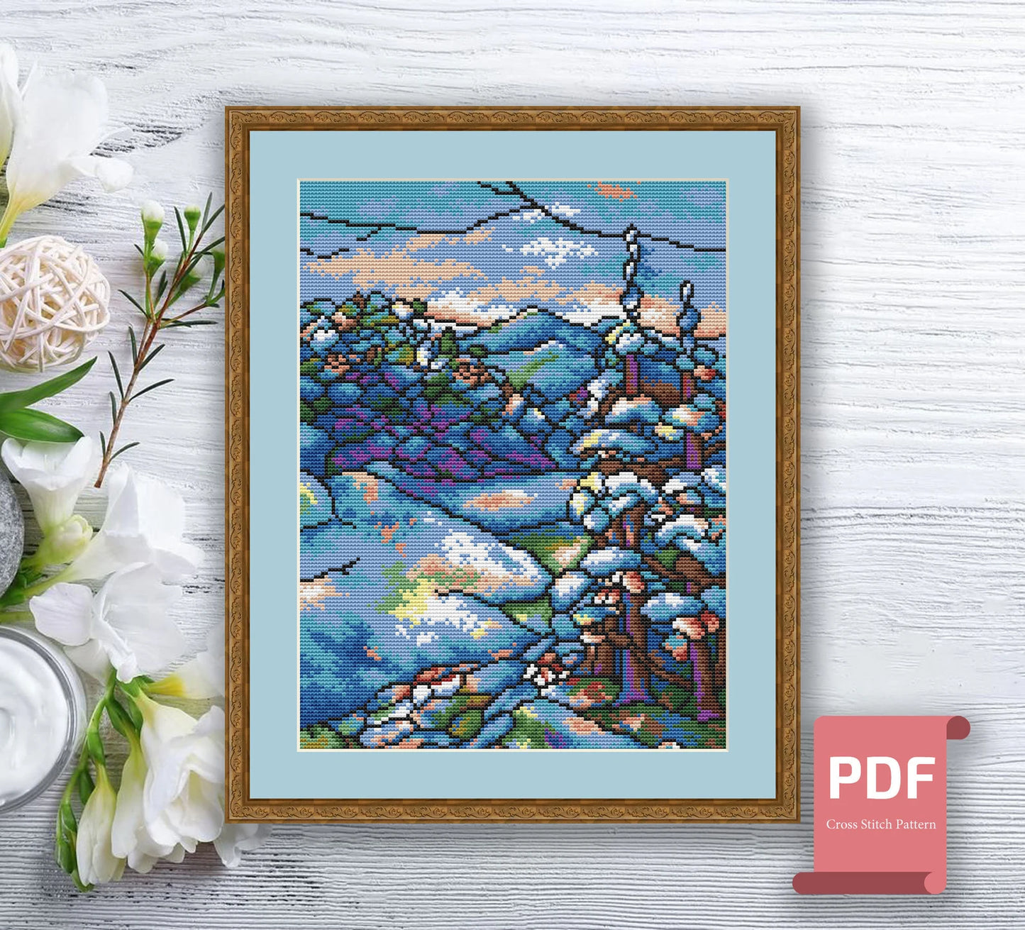 Set of 4 Seasons Landscape Cross Stitch Pattern | Seasons Cross Stitch Pattern | Four Seasons | Mosaic Cross Stitch | Download PDF #ssn205