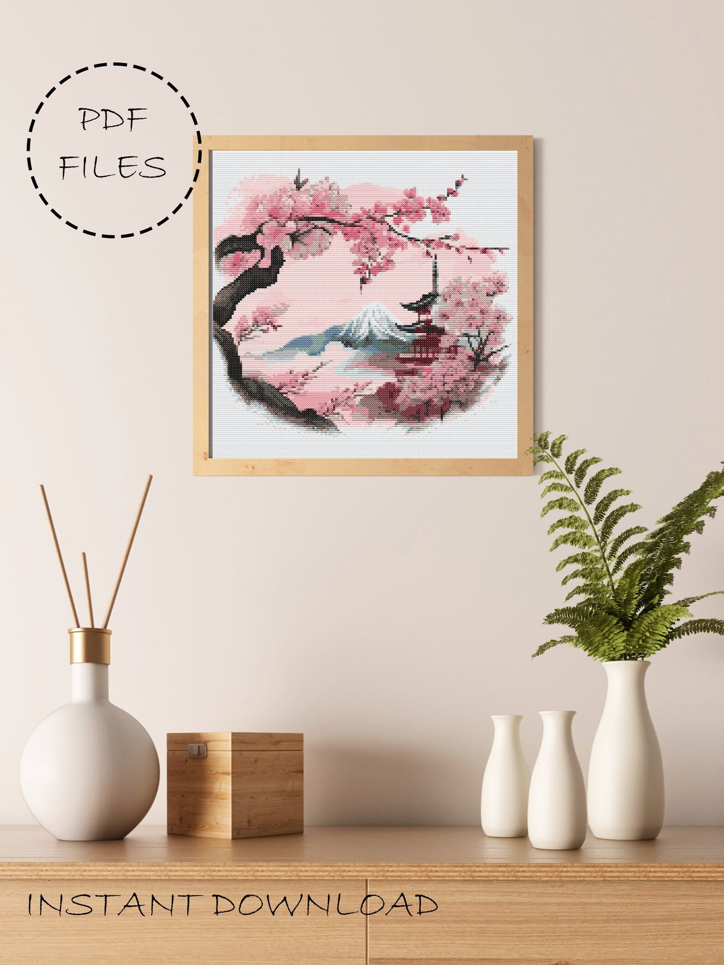 Landscape Cross Stitch Pattern | Sakura Cross Stitch | Embroidery Pattern | Cross Stitch Kit | Japan Cross Stitch | Instant Download PDF