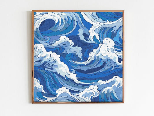 Ocean Waves A Repeating Cross Stitch Sewing Modern Embroidery Pattern Instant DMC Download Bunch of Flowers Beginner Blue Sea
